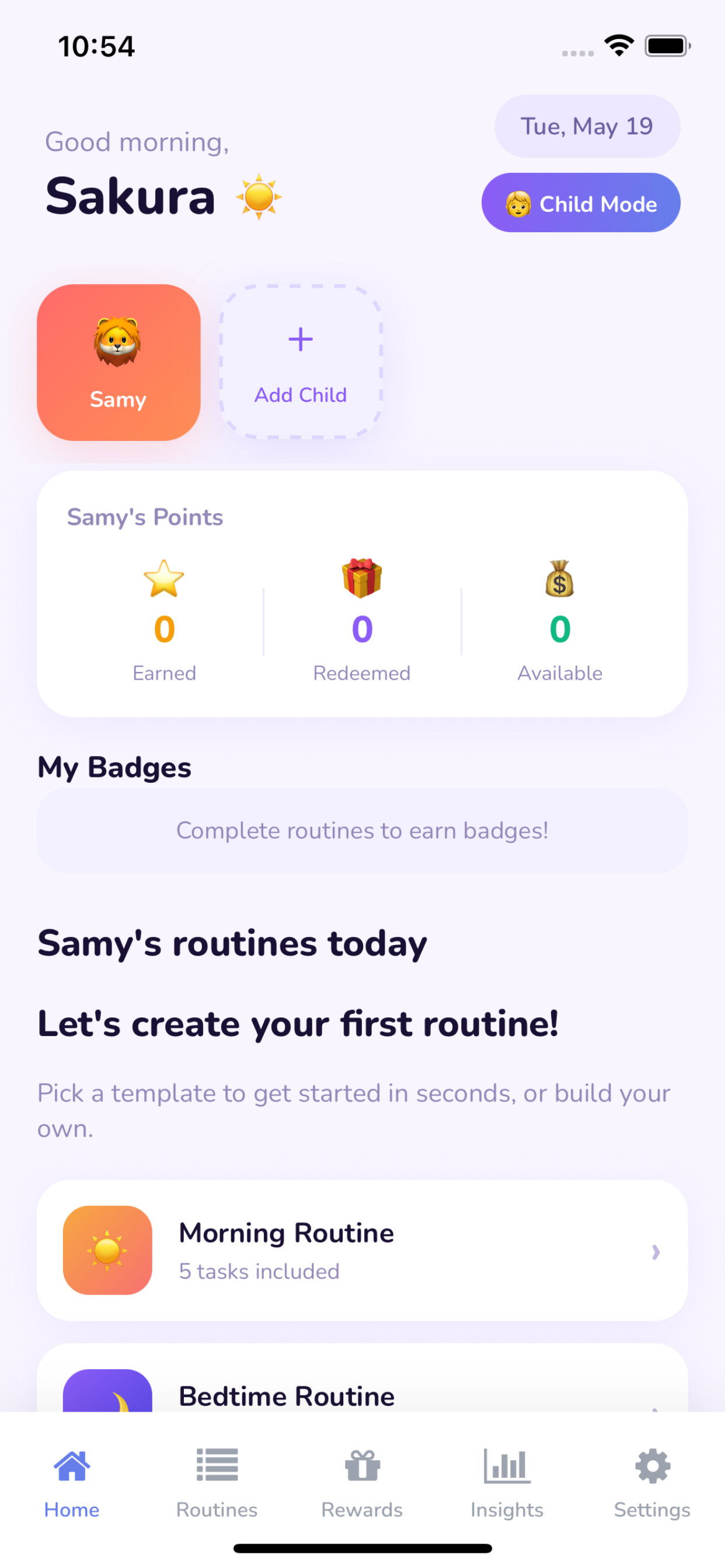 Routina app — daily routine overview for children