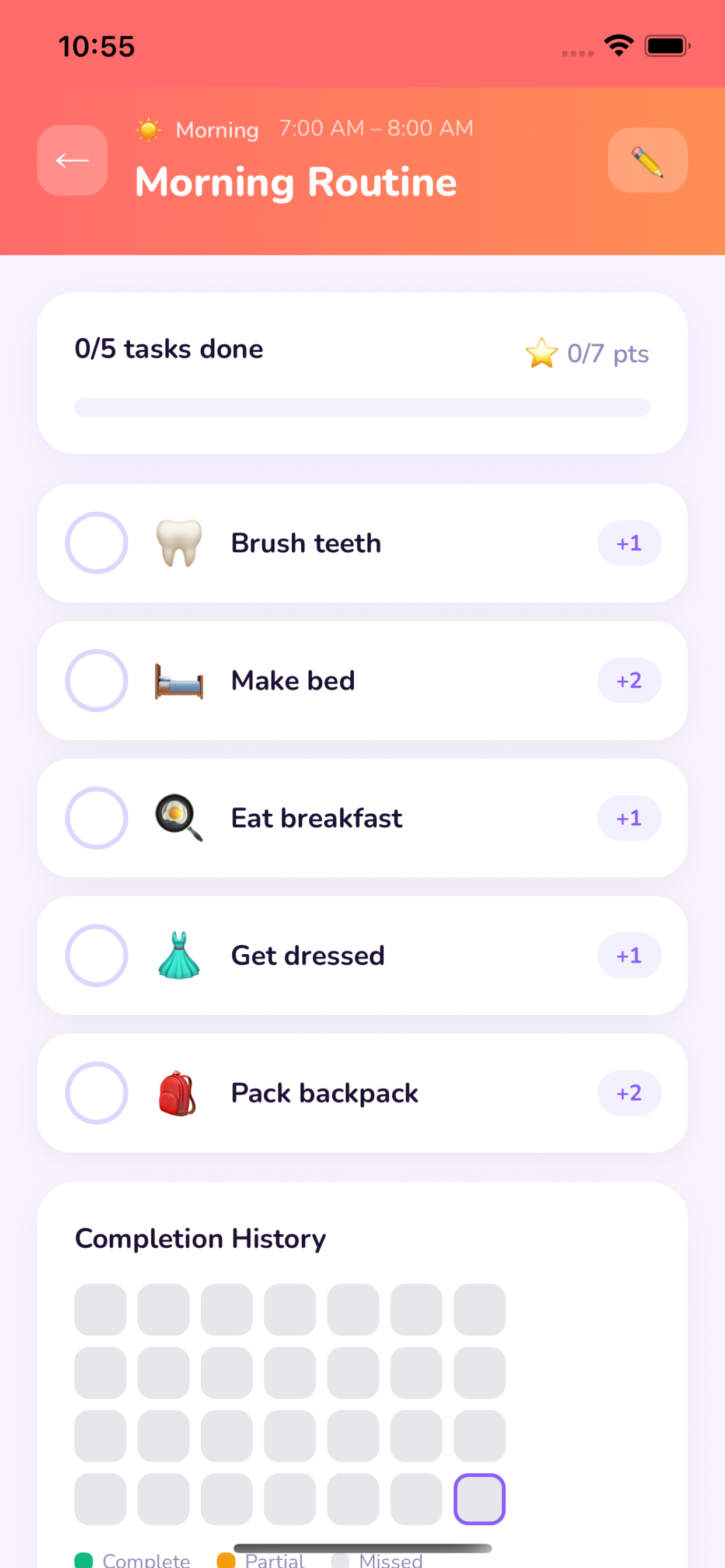 Routina app — reward store and points